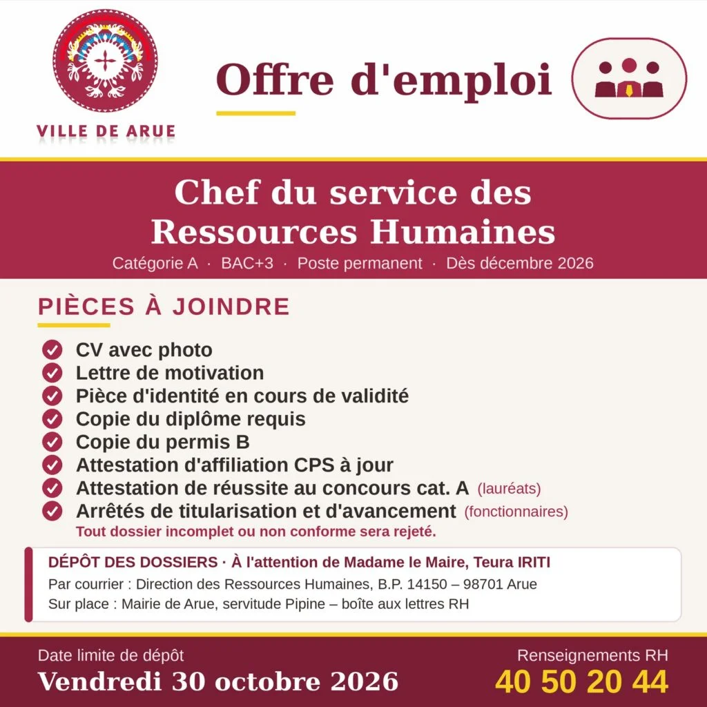 Arue recrute trois postes à pourvoir dès décembre 2026