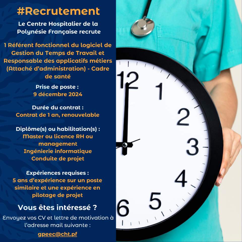 Recrutement 1 Référent fonctionnel du logiciel de Gestion du Temps de Travail et Responsable des applicatifs métiers (Attaché d’administration) – Cadre de santé (H/F)