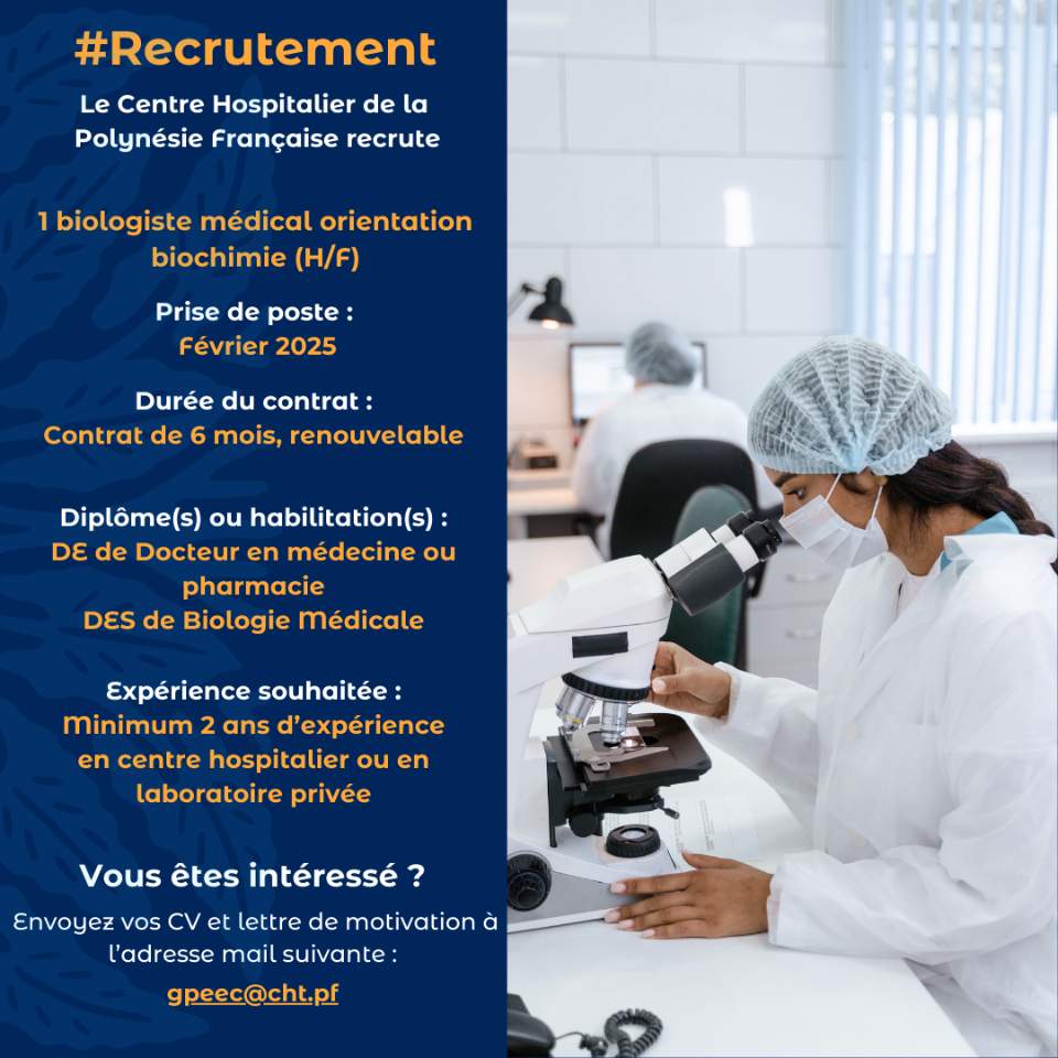 Recrutement 1 Biologiste médical orientation Biochimie (H/F)
