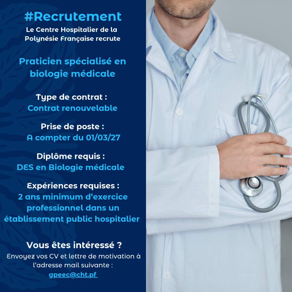 Recrutement – Un praticien spécialisé en biologie médicale