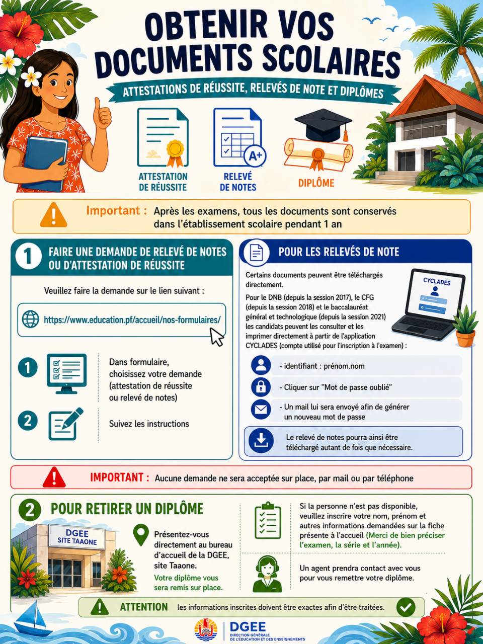Pour obtenir vos documents scolaires ?