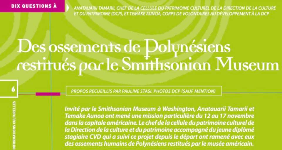 Des ossements de Polynésiens restitués par le Smithsonian Museum (Hiro’a n° 204 – Décembre 2024)