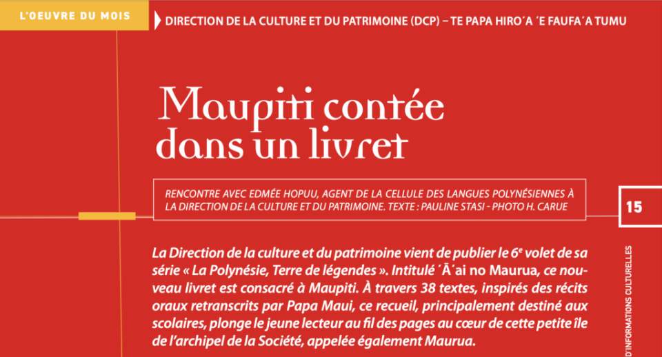 Maupiti contée dans un livret (Hiro’a n° 209 – Mai 2025)