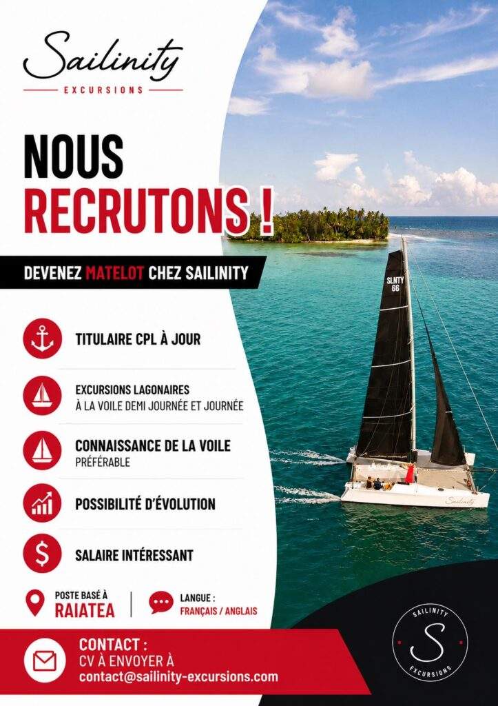 Offre d’emploi : SKIPPER et MATELOT – RAIATEA