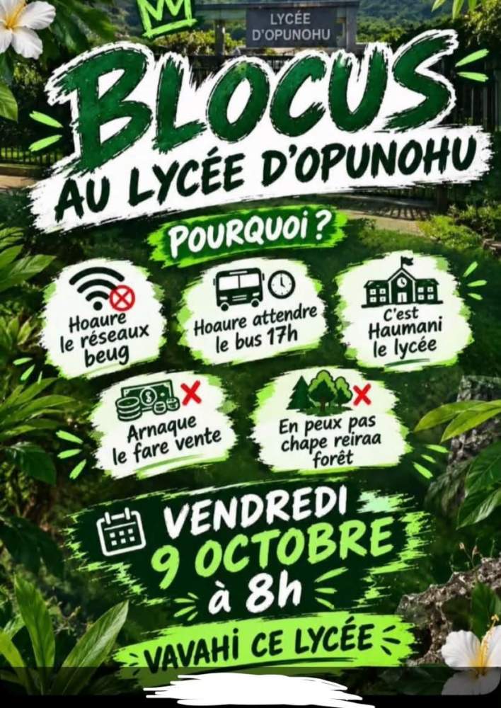 Appel au « blocus » au lycée d’Opunohu : la direction rappelle à l’ordre et alerte la gendarmerie